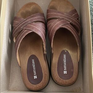 Naturalizer Brown Leather Strappy Slide Sandals